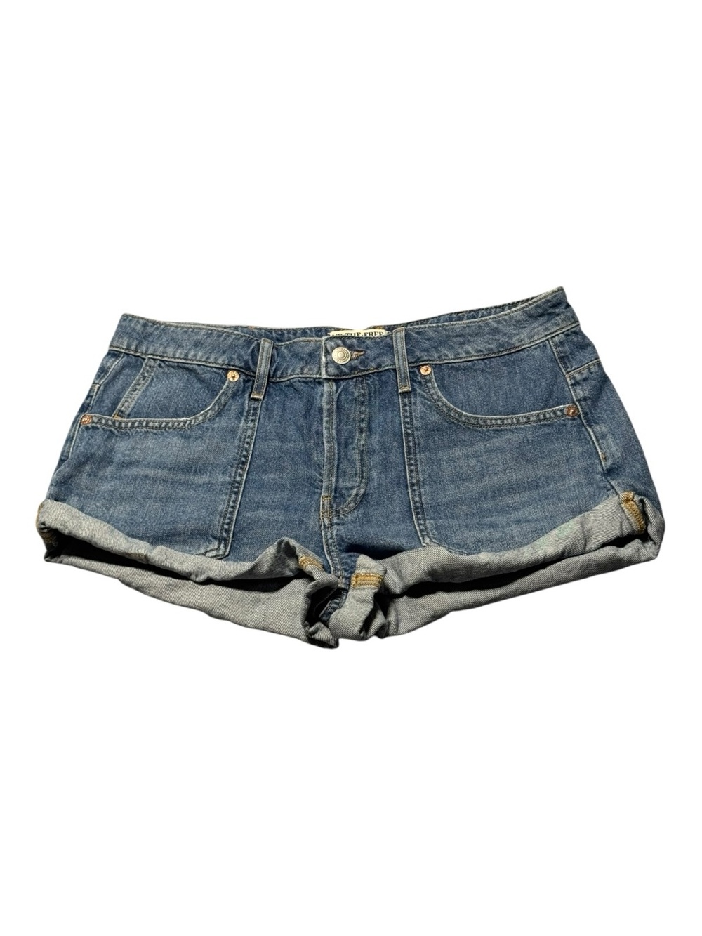 We The Free Womens 28 Rolled Hem Mid-Blue Denim cutoff Shorts western boho